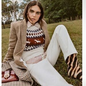 Rachel Antanoff Intarsia Knit Alpaca Wool Hot Dog Fair Isle Sweater NWOT